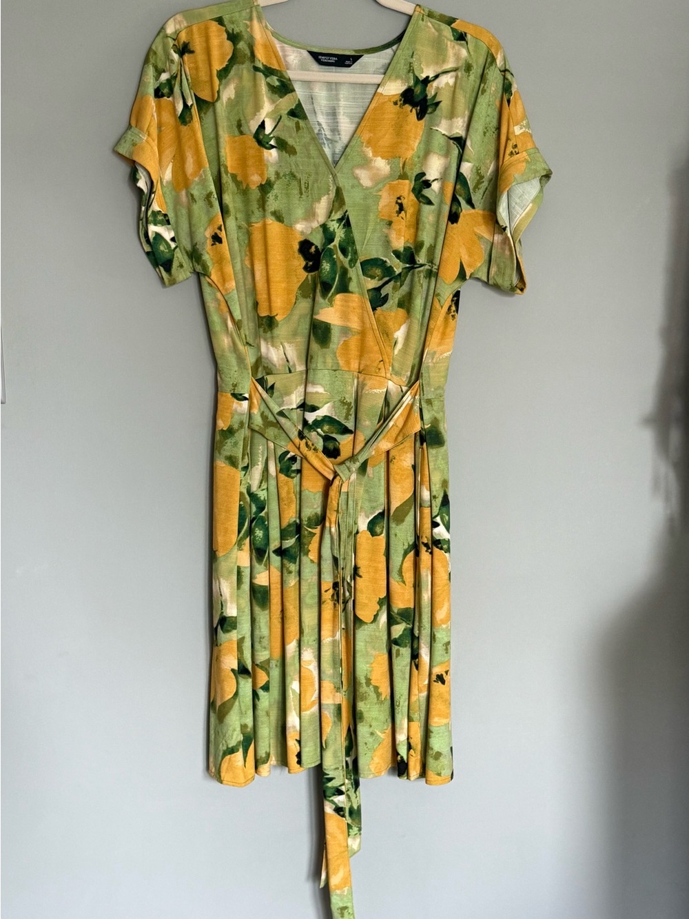 Simply Vera Vera Wang Green and Yellow Floral Wrap Dress
